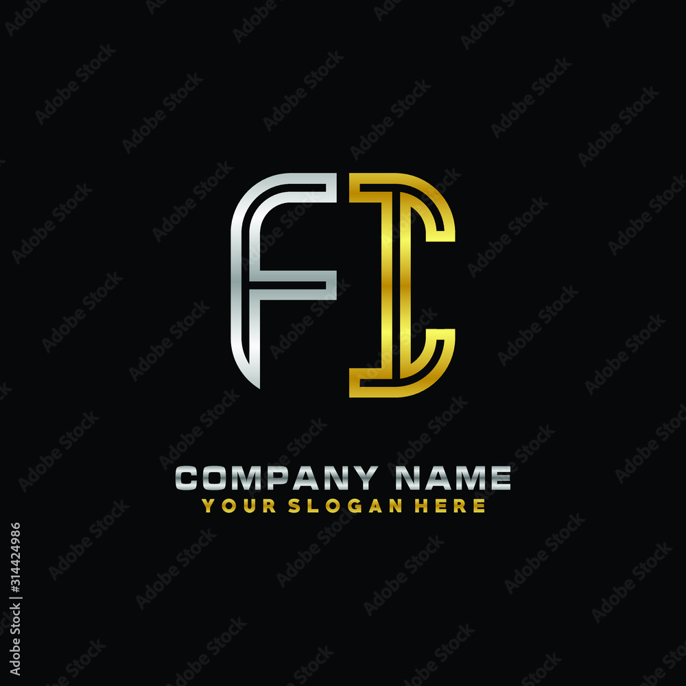 initial letter FI logo Abstract vector minimalist. letter logo gold and silver color initial letter FI logo Abstract vector minimalist. letter logo gold and silver color