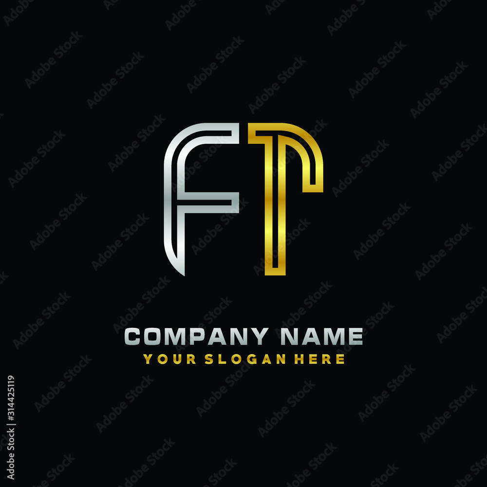 initial letter FT logo Abstract vector minimalist. letter logo gold and silver color initial letter FT logo Abstract vector minimalist. letter logo gold and silver color
