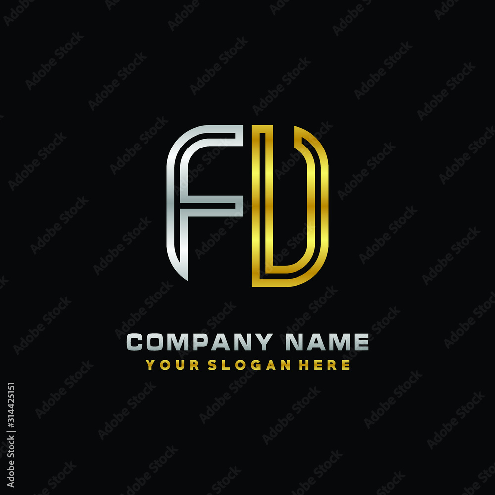 initial letter FV logo Abstract vector minimalist. letter logo gold and silver color initial letter FV logo Abstract vector minimalist. letter logo gold and silver color