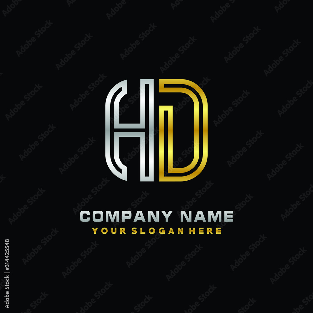 initial letter HD logo Abstract vector minimalist. letter logo gold and silver color initial letter HD logo Abstract vector minimalist. letter logo gold and silver color