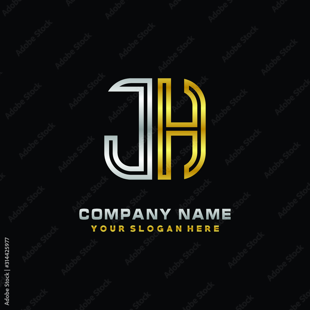 initial letter JH logo Abstract vector minimalist. letter logo gold and silver color