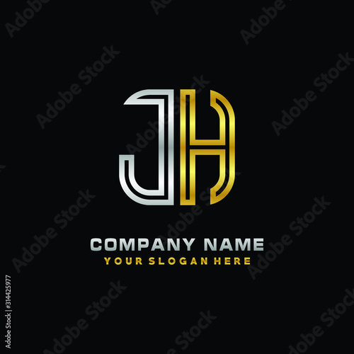 initial letter JH logo Abstract vector minimalist. letter logo gold and silver color