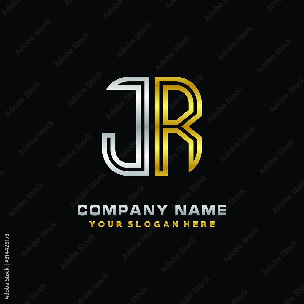 initial letter JR logo Abstract vector minimalist. letter logo gold and silver color initial letter JR logo Abstract vector minimalist. letter logo gold and silver color