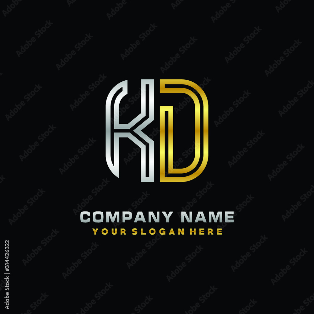 initial letter KD logo Abstract vector minimalist. letter logo gold and silver color initial letter KD logo Abstract vector minimalist. letter logo gold and silver color
