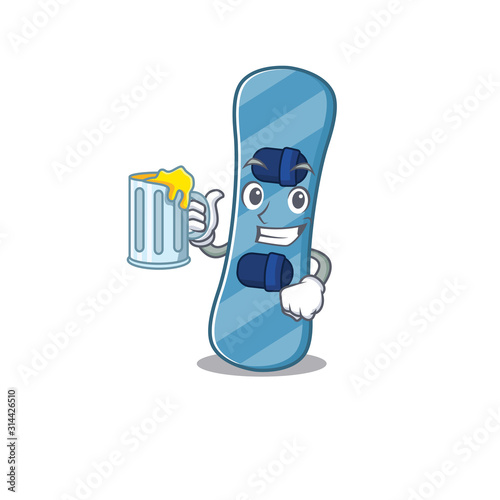 Happy snowboard mascot design with a big glass