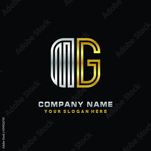 initial letter MG logo Abstract vector minimalist. letter logo gold and silver color