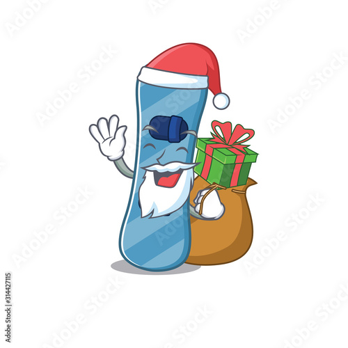 Santa snowboard Cartoon character design having box of gift