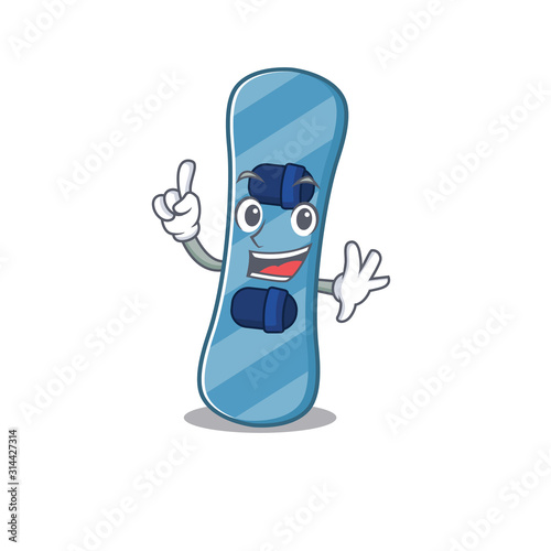 One Finger snowboard in mascot cartoon character style