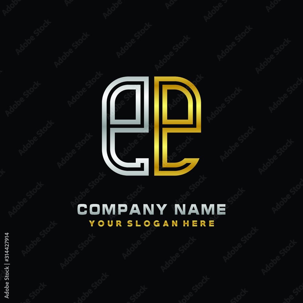 initial letter PP logo Abstract vector minimalist. letter logo gold and silver color initial letter PP logo Abstract vector minimalist. letter logo gold and silver color