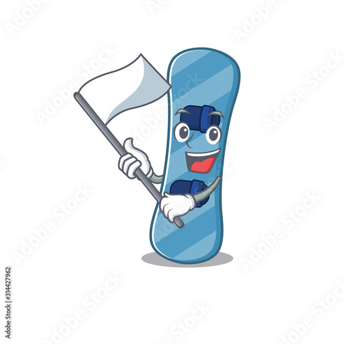 Funny snowboard cartoon character style holding a standing flag