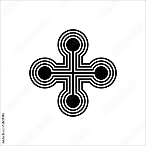 Black and white 3d cross symbol or plus sign on white background vector.