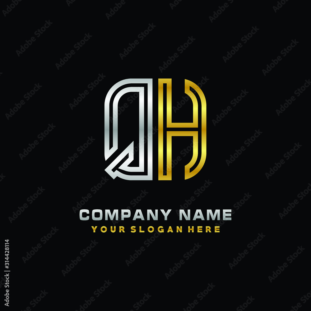 initial letter QH logo Abstract vector minimalist. letter logo gold and silver color