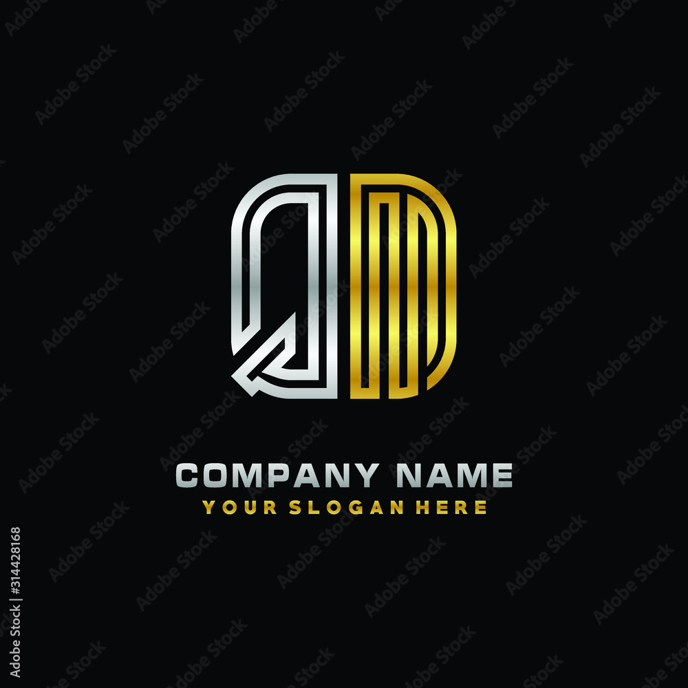 initial letter QM logo Abstract vector minimalist. letter logo gold and silver color initial letter QM logo Abstract vector minimalist. letter logo gold and silver color