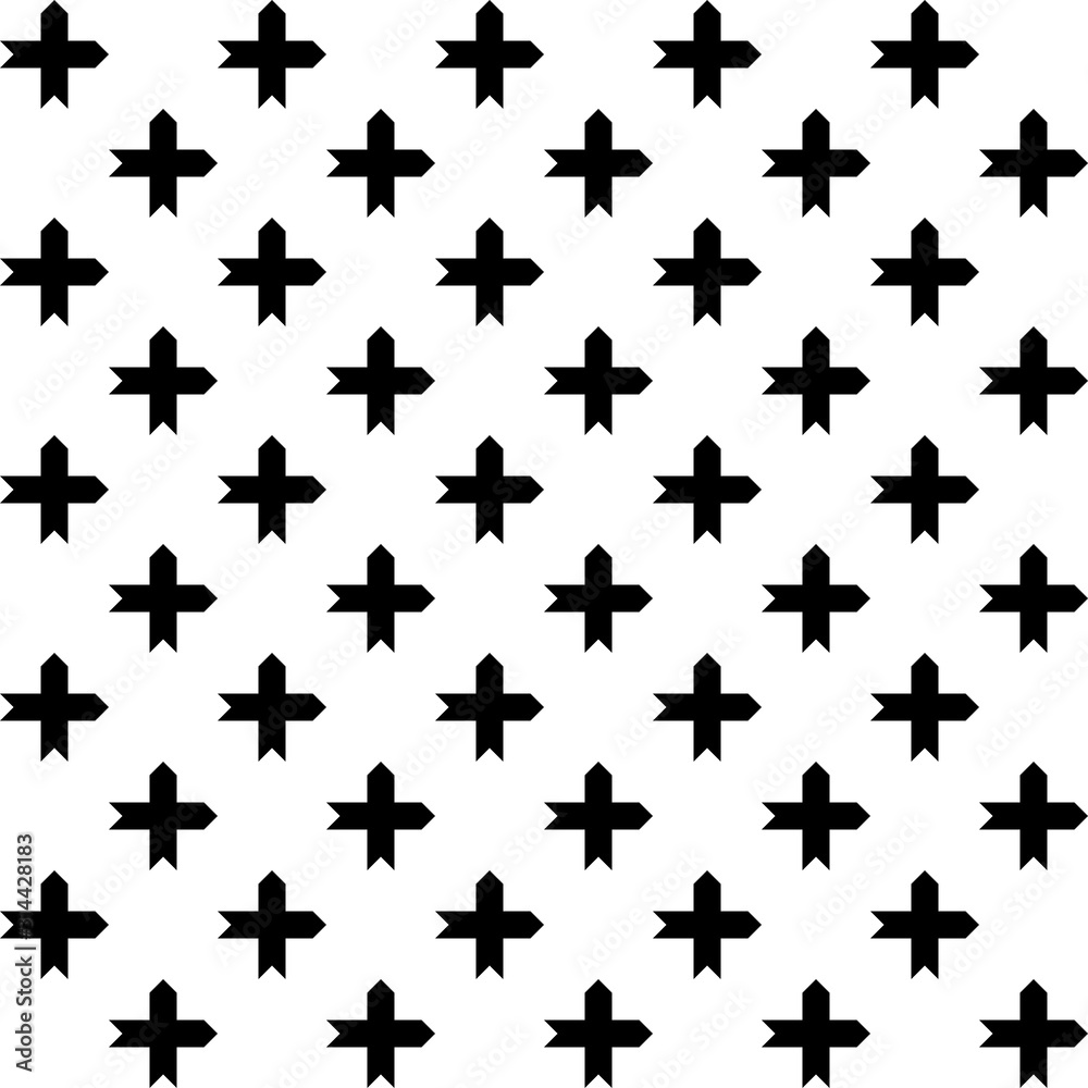 Black cross sign or plus symbol repeat pattern on white background vector. Cross logo background. Black cross sign or plus symbol repeat pattern on white background vector. Cross logo background.