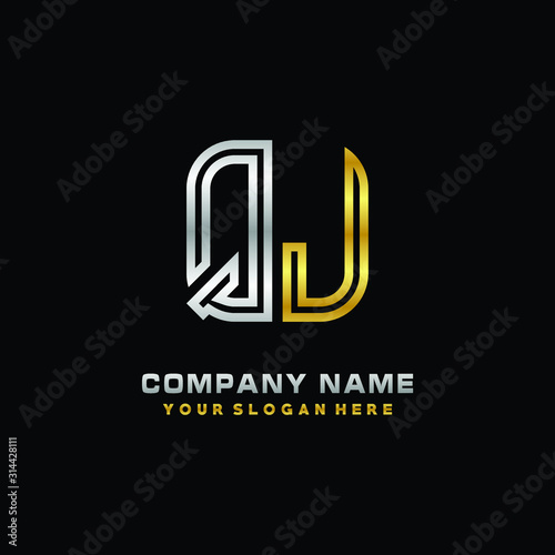 initial letter QJ logo Abstract vector minimalist. letter logo gold and silver color