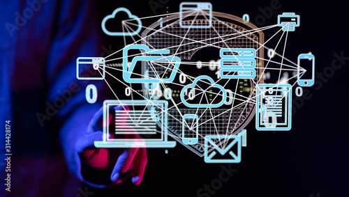 Data sorting flow process. Big data stream futuristic infographic.