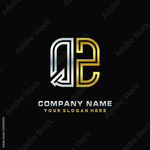 initial letter QZ logo Abstract vector minimalist. letter logo gold and silver color