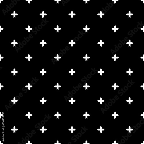 White cross sign or plus symbol repeat pattern on black background vector. Cross logo background.
