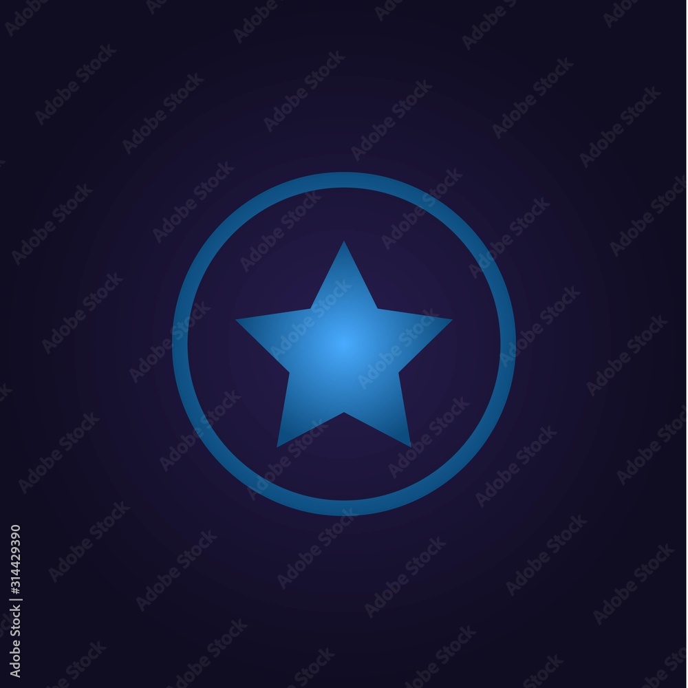 Clasic blue icon star in circle, logo, sign with gradient on dark purple background for app, for game, for website vector Clasic blue icon star in circle, logo, sign with gradient on dark purple background for app, for game, for website vector