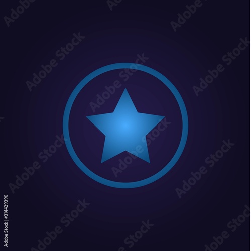 Clasic blue icon star in circle, logo, sign with gradient on dark purple background for app, for game, for website vector