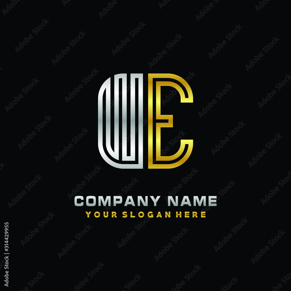 initial letter WE logo Abstract vector minimalist. letter logo gold and silver color initial letter WE logo Abstract vector minimalist. letter logo gold and silver color