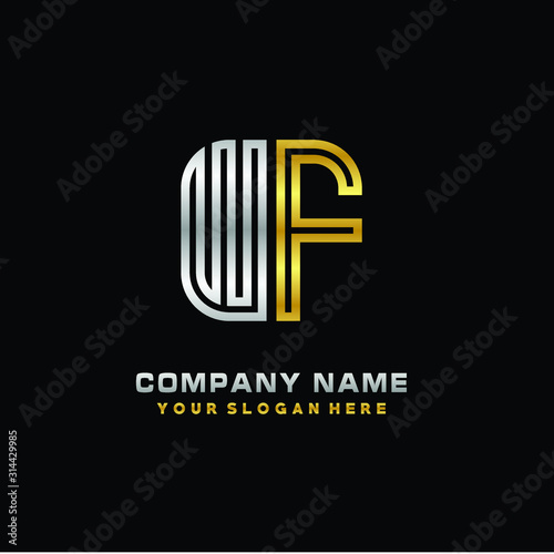 initial letter WF logo Abstract vector minimalist. letter logo gold and silver color