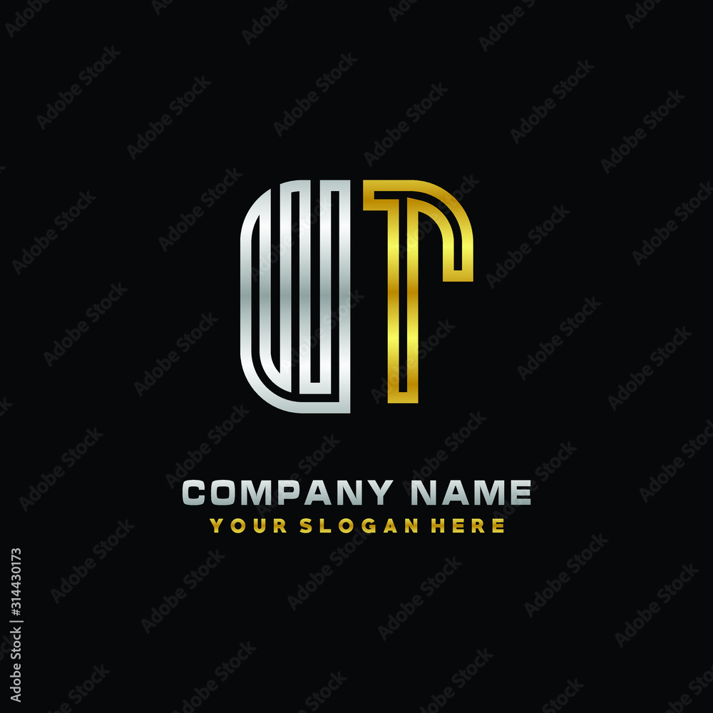 initial letter WT logo Abstract vector minimalist. letter logo gold and silver color initial letter WT logo Abstract vector minimalist. letter logo gold and silver color