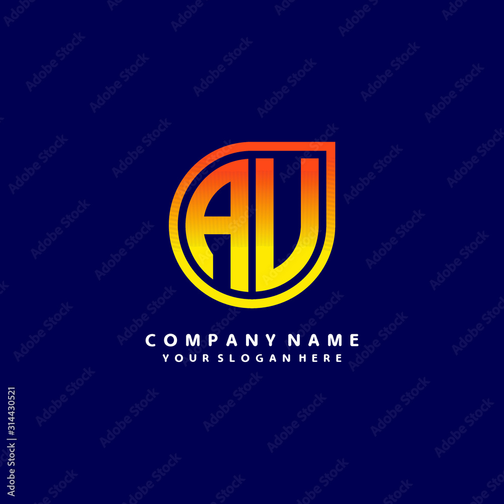 letter AU orange abstract logo, with a blue background letter AU orange abstract logo, with a blue background