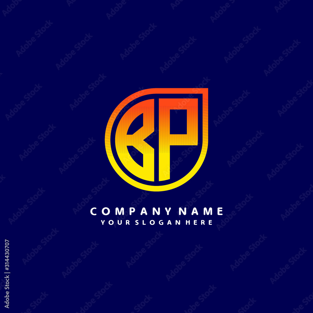 letter BP orange abstract logo, with a blue background
