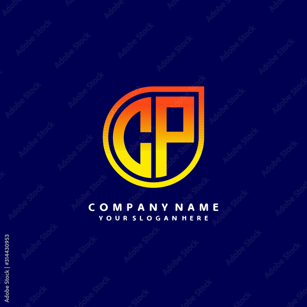 letter CP orange abstract logo, with a blue background letter CP orange abstract logo, with a blue background