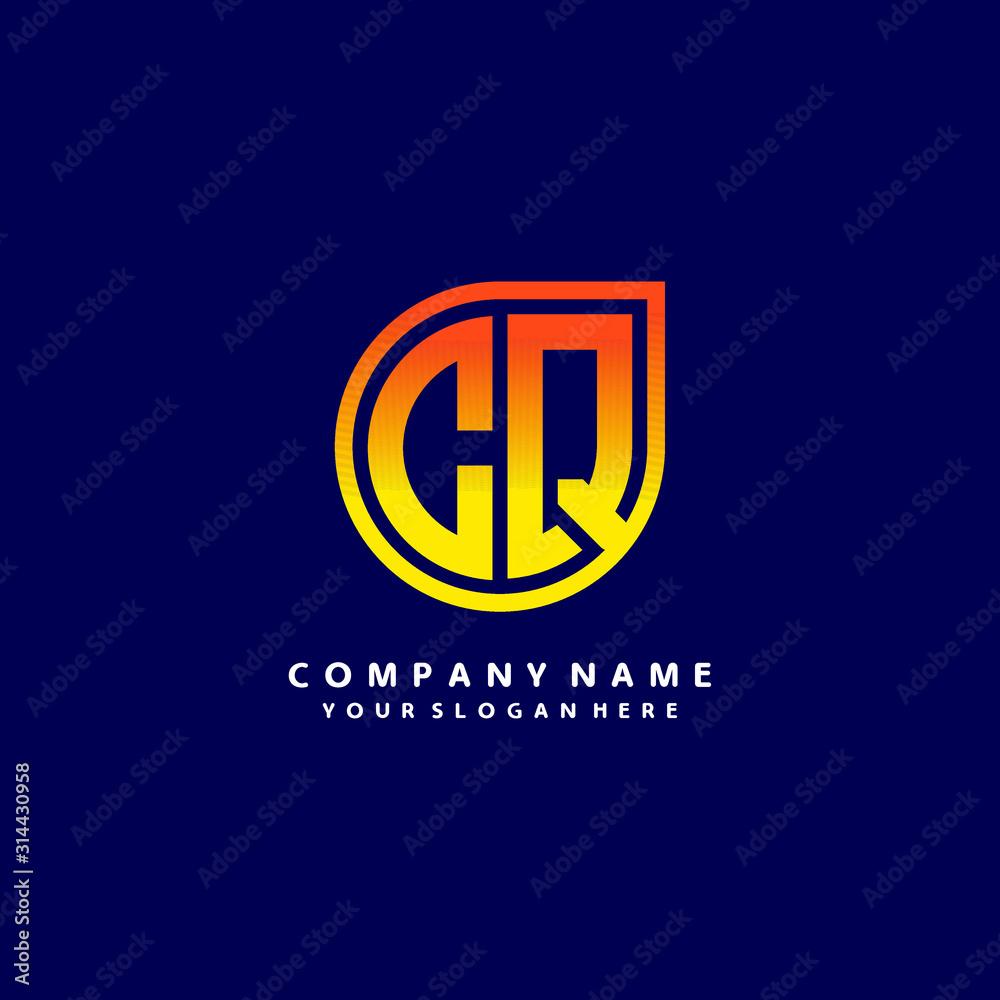 letter CQ orange abstract logo, with a blue background letter CQ orange abstract logo, with a blue background