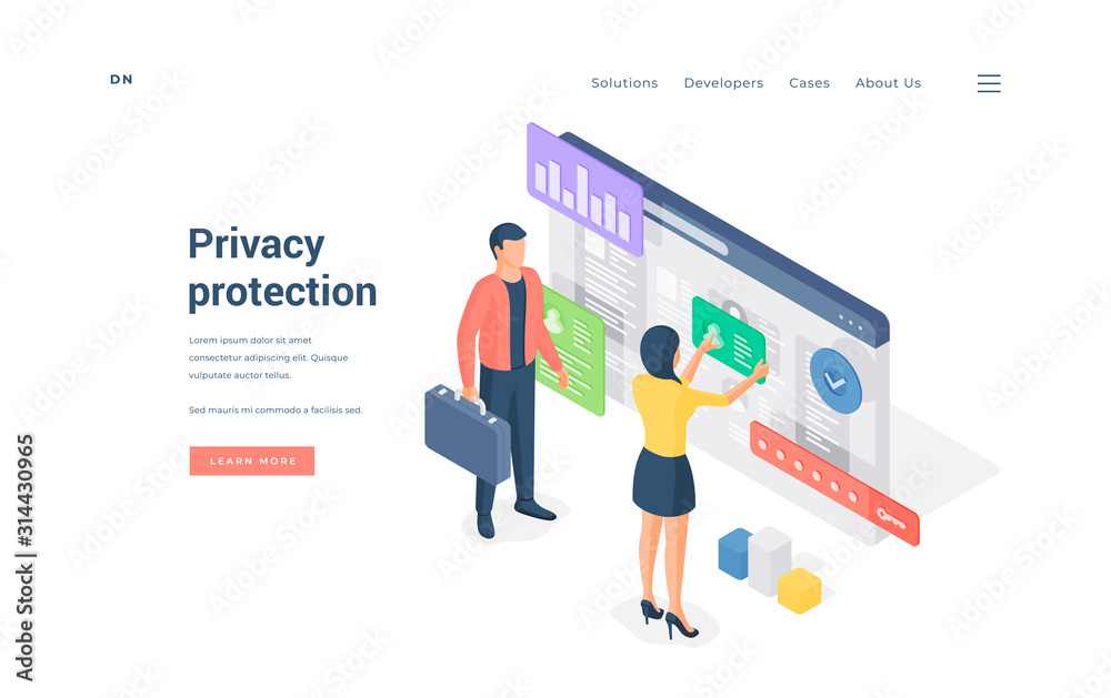 Banner of privacy protection website isometric vector illustration. Banner of privacy protection website isometric vector illustration.