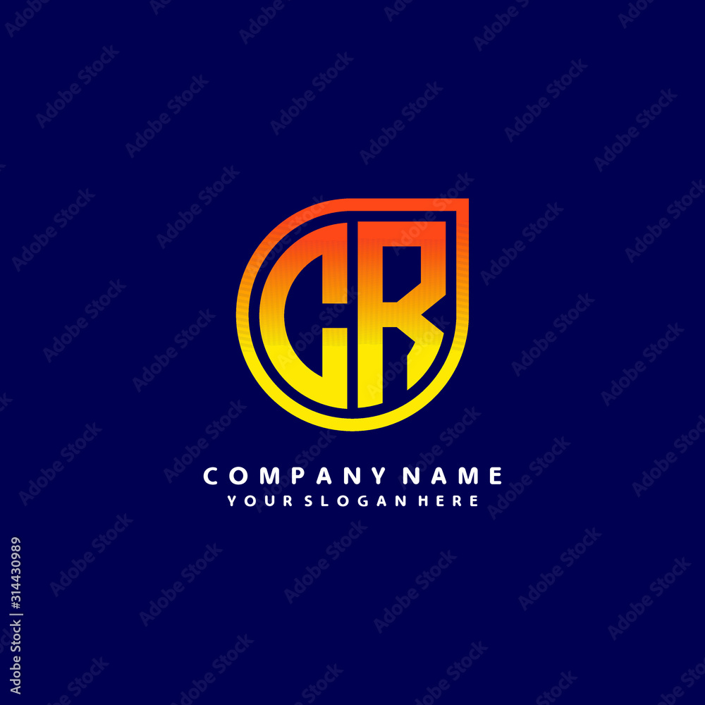 letter CR orange abstract logo, with a blue background letter CR orange abstract logo, with a blue background