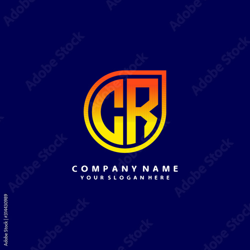 letter CR orange abstract logo, with a blue background