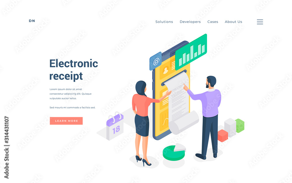 People receiving electronic receipt after transaction isometric vector illustration. People receiving electronic receipt after transaction isometric vector illustration.