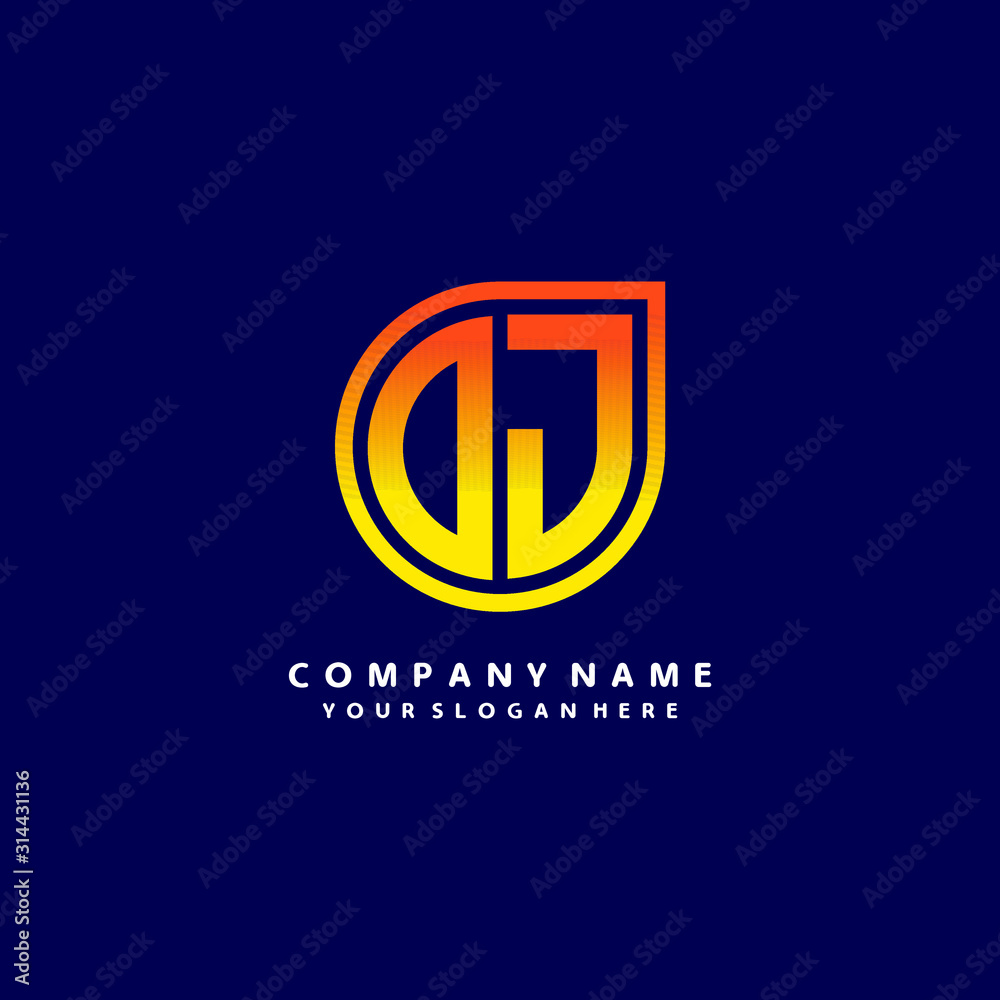 letter DJ orange abstract logo, with a blue background letter DJ orange abstract logo, with a blue background