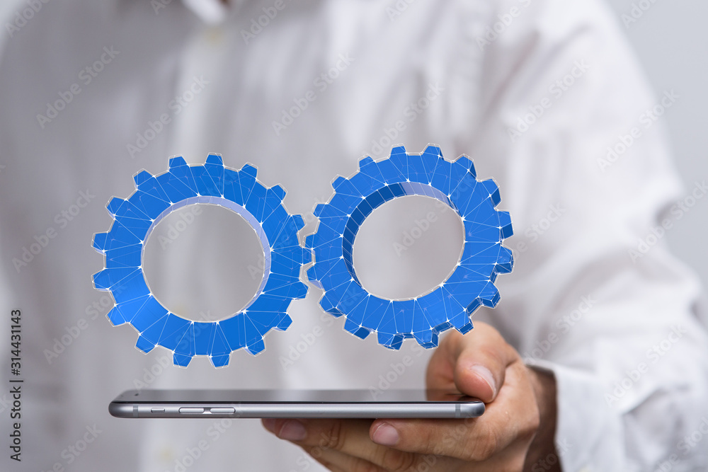 Business, Internet and technology concept. Business select gear icon on virtual screen. Business, Internet and technology concept. Business select gear icon on virtual screen.