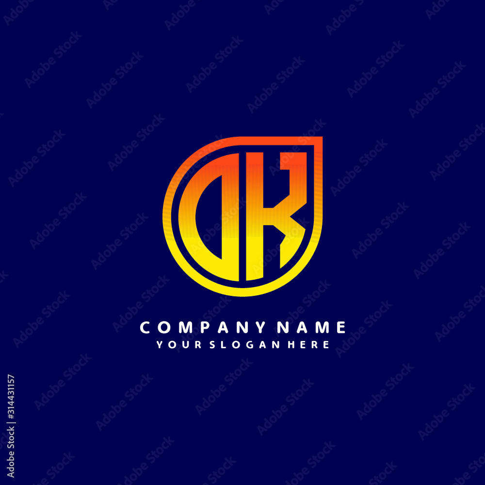 letter DK orange abstract logo, with a blue background