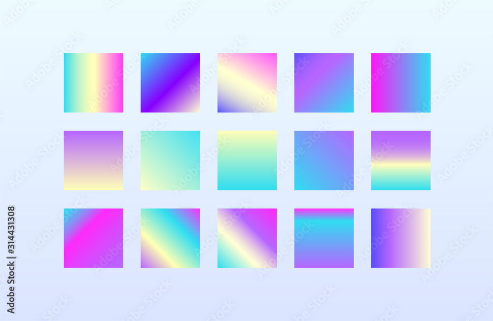 Set of vivid fluid gradients. Meshed creative texture for web design and branding. Vector Illustration EPS 10