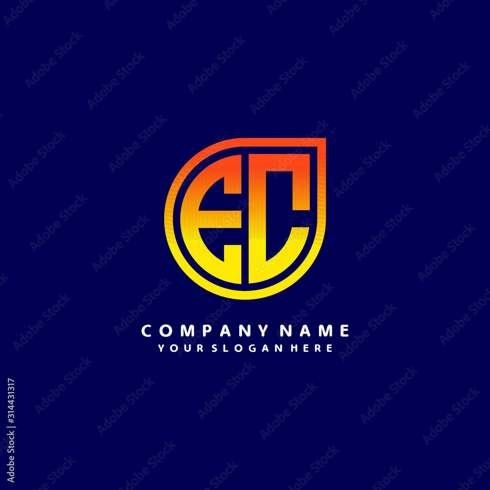 letter EC orange abstract logo, with a blue background letter EC orange abstract logo, with a blue background