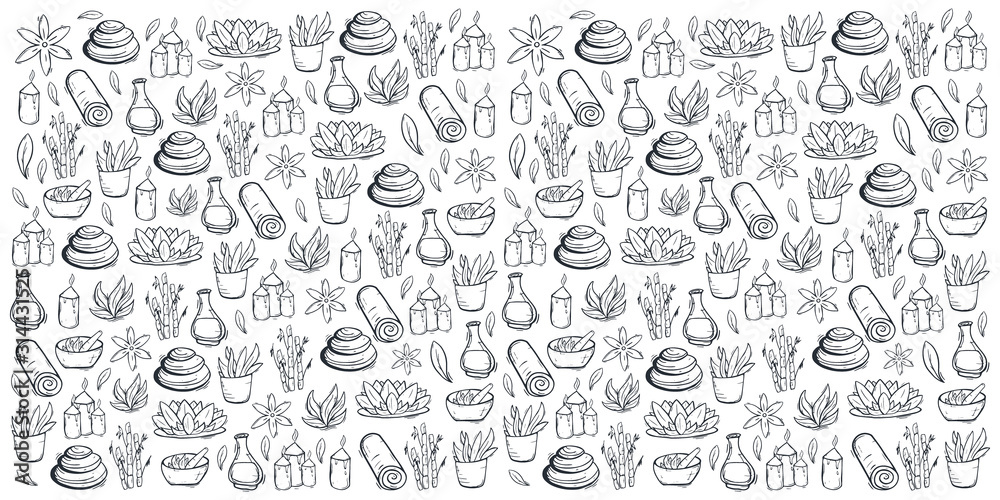 Spa background with hand draw doodle elements.