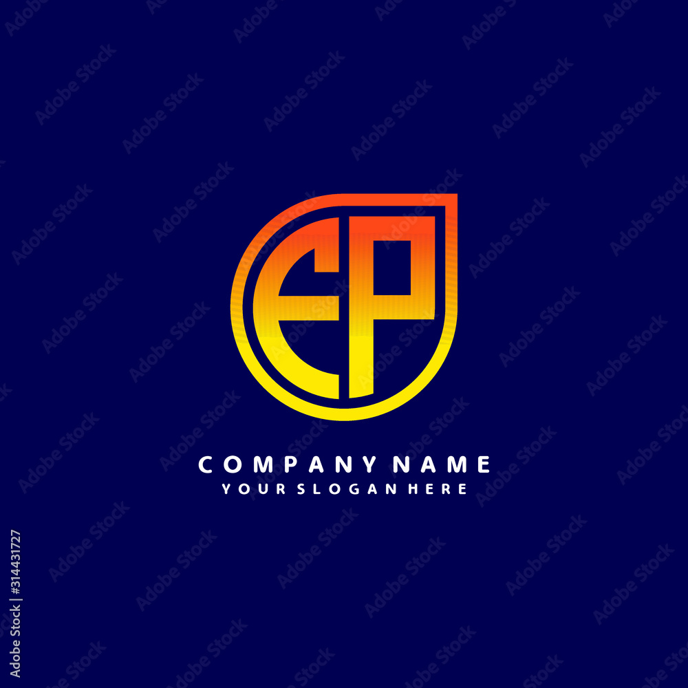 letter FP orange abstract logo, with a blue background letter FP orange abstract logo, with a blue background