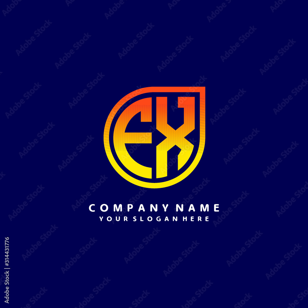 letter FX orange abstract logo, with a blue background letter FX orange abstract logo, with a blue background