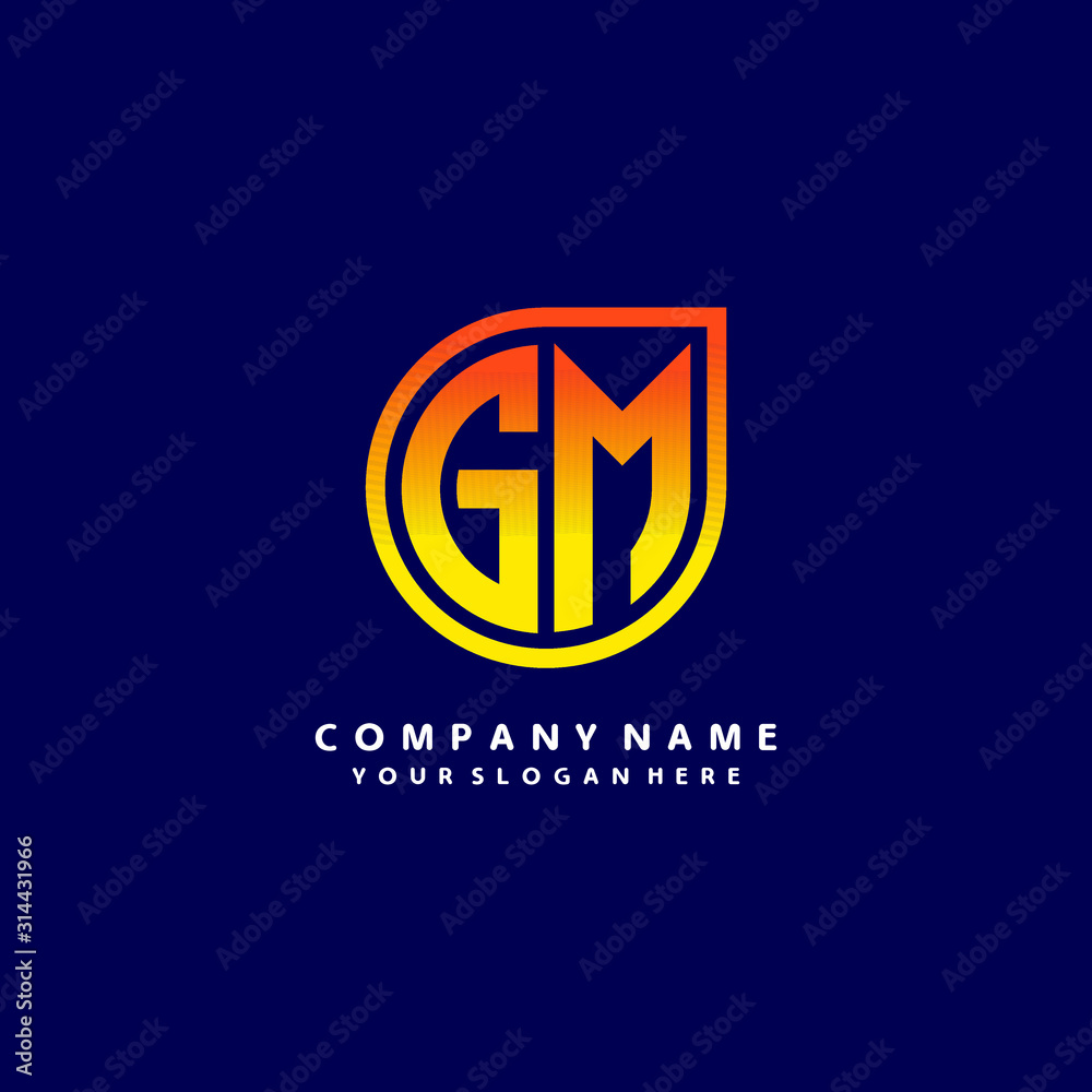 letter GM orange abstract logo, with a blue background letter GM orange abstract logo, with a blue background
