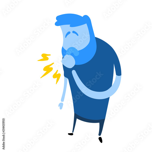 Man coughing with fist in front of mouth. Flat design icon. Colorful flat vector illustration. Isolated on white background.