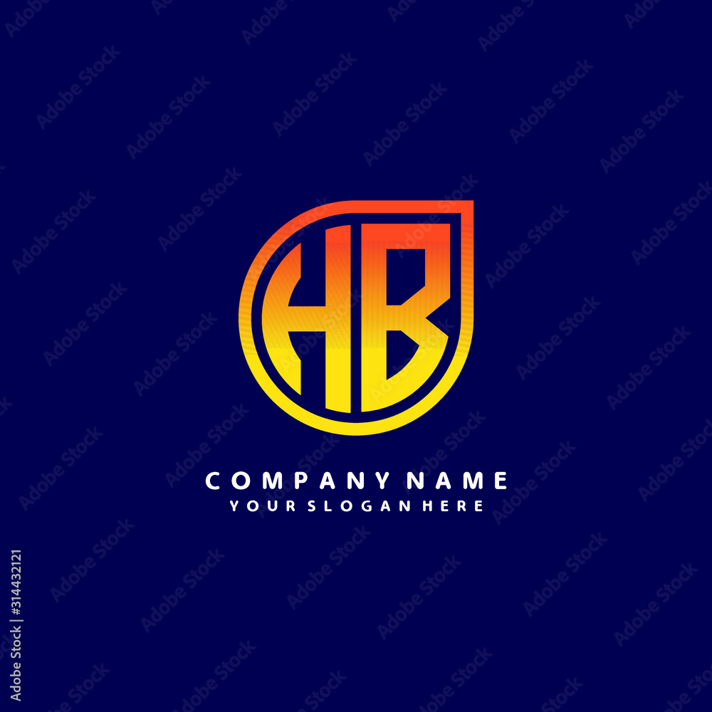 letter HB orange abstract logo, with a blue background