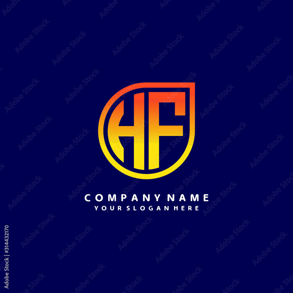 letter HF orange abstract logo, with a blue background letter HF orange abstract logo, with a blue background