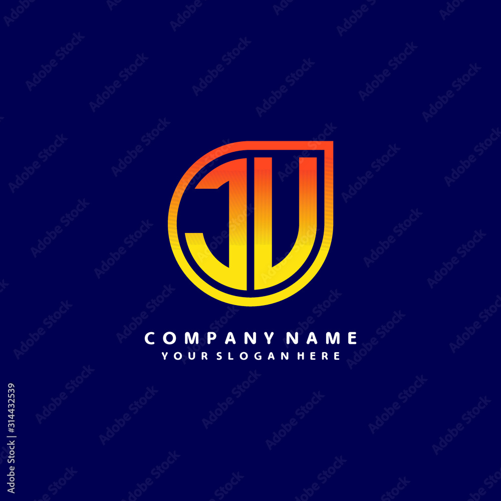 letter JU orange abstract logo, with a blue background