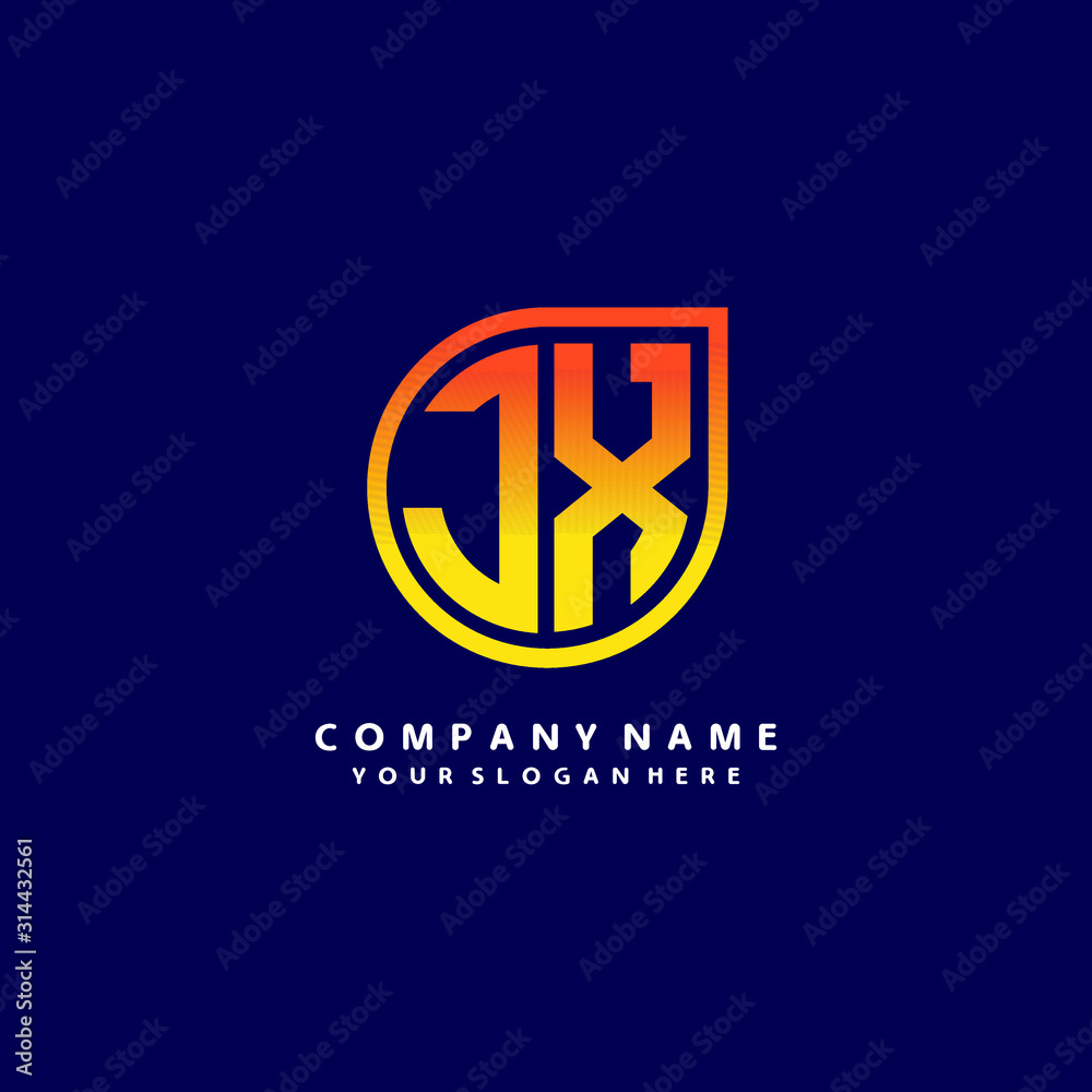 letter JX orange abstract logo, with a blue background