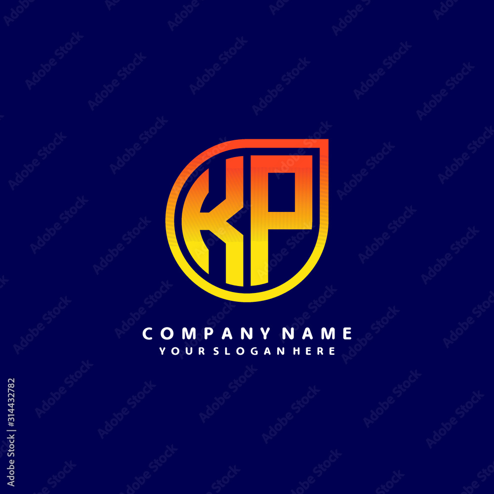 letter KP orange abstract logo, with a blue background letter KP orange abstract logo, with a blue background